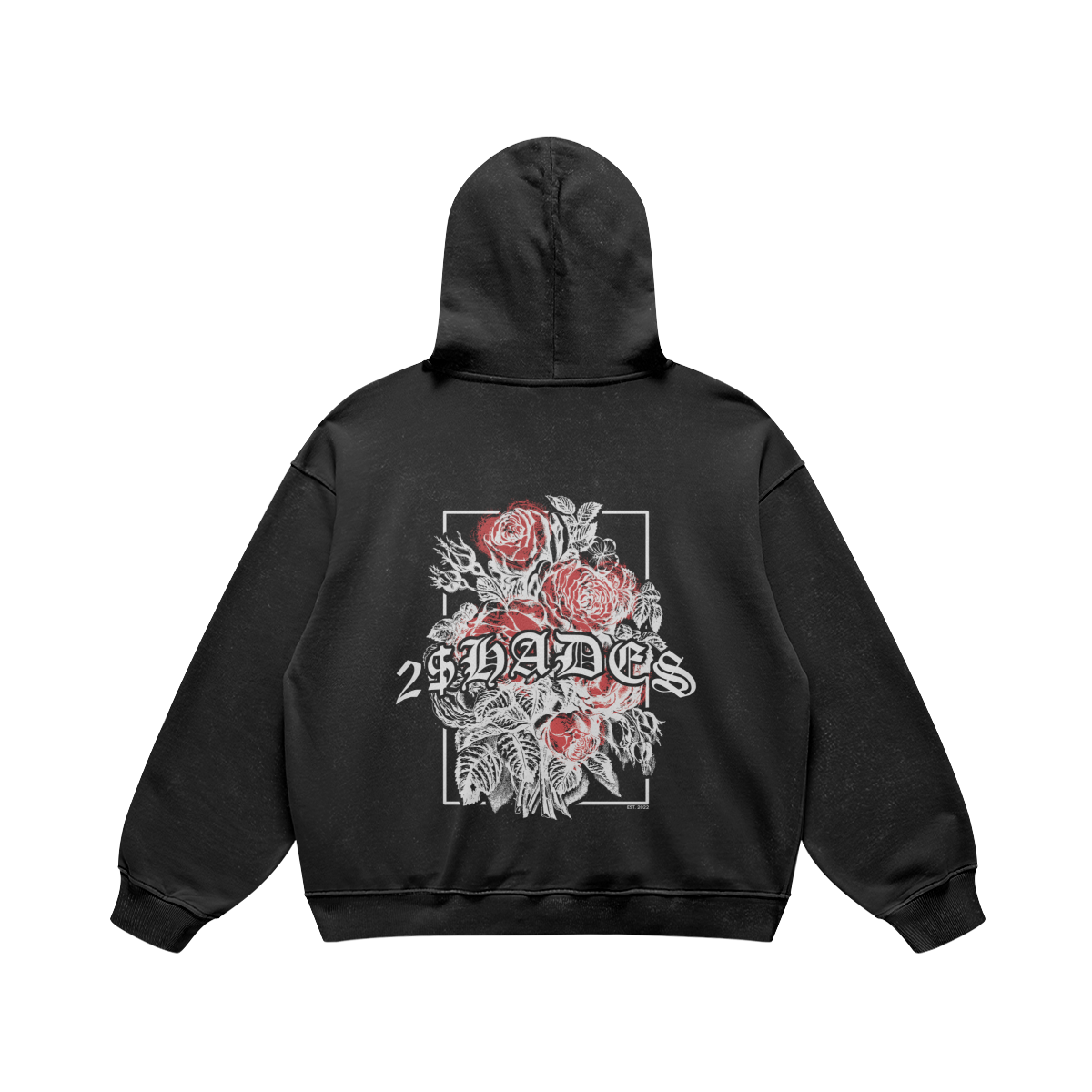 440G Oversized Hoodie | "Hearts & Roses" (Faded Black)