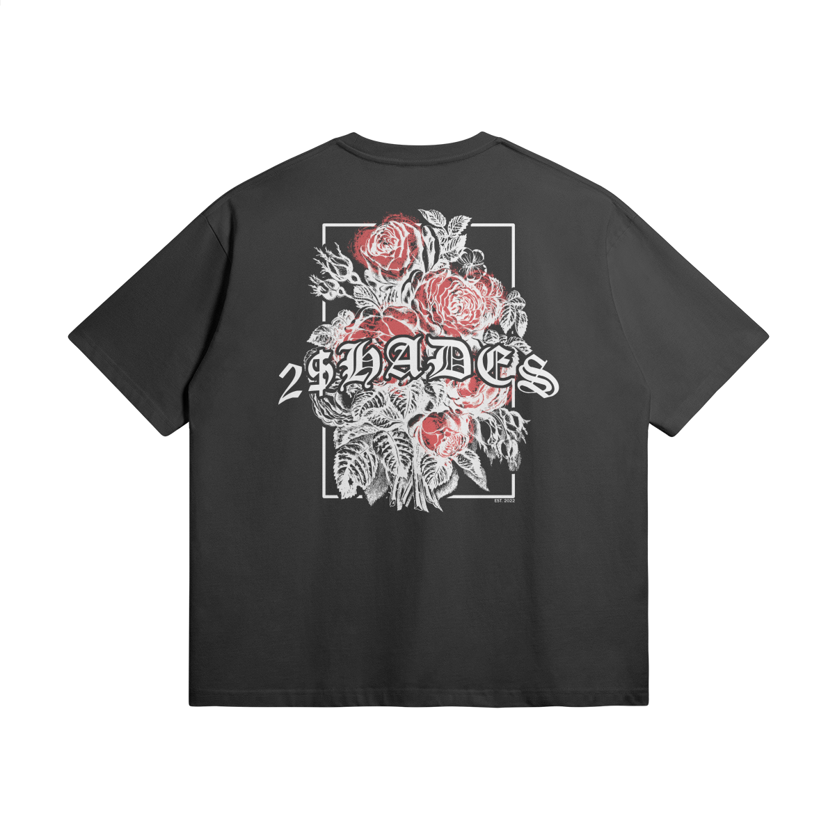 305G Oversized Tee | "HEARTS & ROSES" (Black)