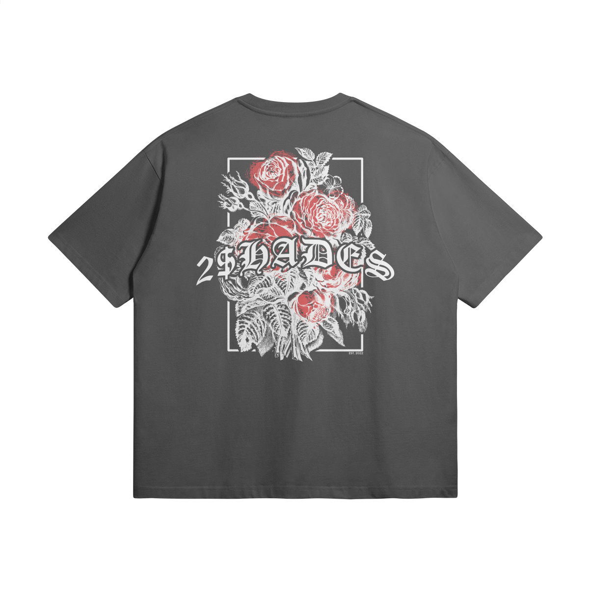 305G Oversized Tee | "HEARTS & ROSES" (Carbon Grey)