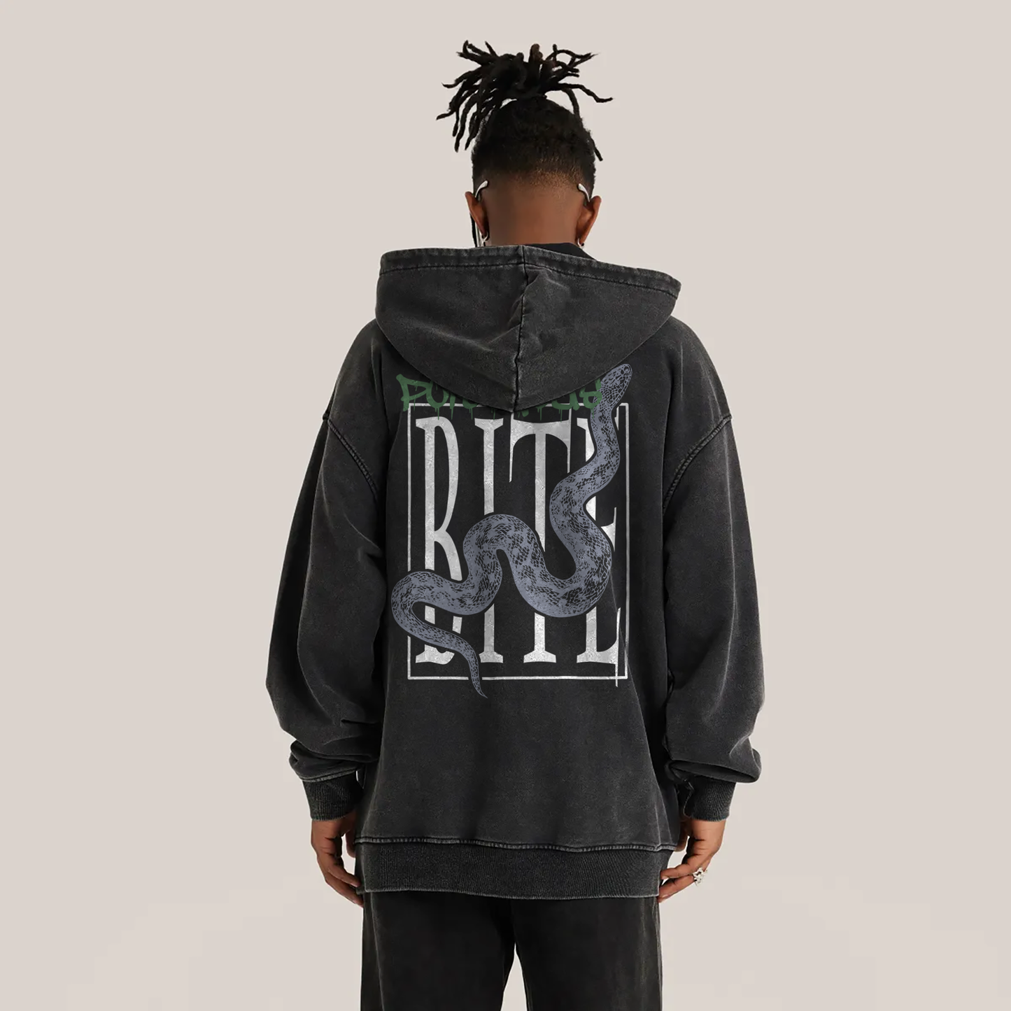 440G Oversized Hoodie | "Poisonous Bite" (Faded Black)